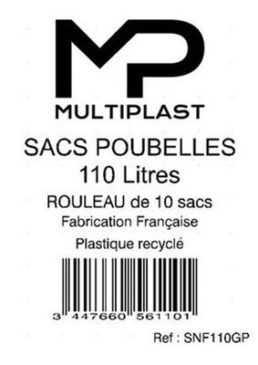 Sac poubelle noir 110 litres en rouleau de 10 - MULTIPLAST