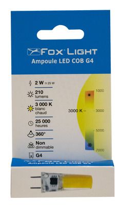 Ampoule LED G4 2 W = 210 lumens blanc chaud FOX LIGHT