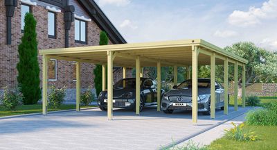 Carport double -  618 - 603 x 802 cm - toit en acier Livraison gratuite domicile WEKA