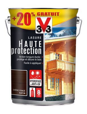 Lasure bois Haute Protection chêne foncé 5 l + 20 % gratuit V33