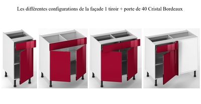 Façade de cuisine 1 porte + 1 tiroir Cristal bordeaux 70 x 40 cm pour meuble