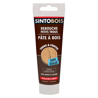 Pâte à bois à l'eau pour petits trous et fissures chêne foncé 80 gr SINTOBOIS