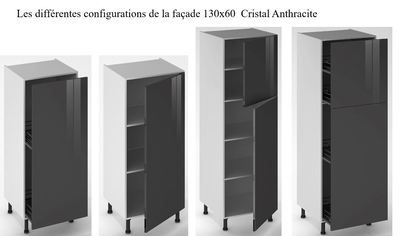 Façade de cuisine 1 porte Cristal anthracite 130 x 60 cm pour meuble colonne