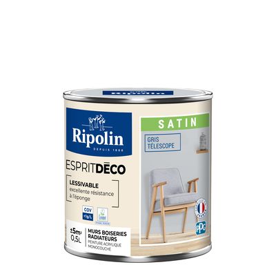 Peinture Intérieure Couleur - Satin - 0,5L - Gris Téléscope - RIPOLIN