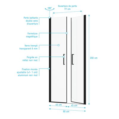 Porte de douche Saloon noir mat 90x200 cm AURLANE