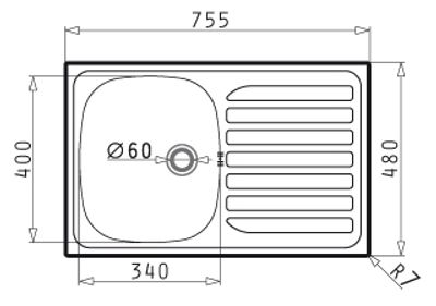 Evier 1 cuve sans vidage + 1 égouttoir à encastrer easyfix en inox finition lisse NORD INOX