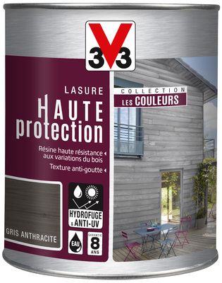 Lasure bois Haute Protection intérieure extérieure couleur gris anthracite 1 l V33