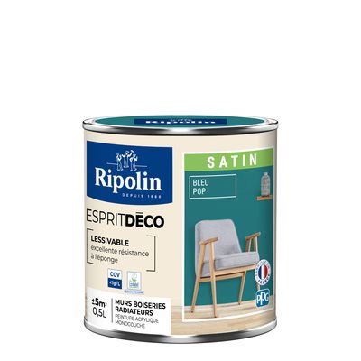 Peinture Intérieure Couleur - Satin - 0,5L - Bleu Pop - RIPOLIN