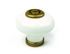 Bouton de meuble rond porcelaine blanc et vieux laiton doré 26 mm diamètre 31 mm REI