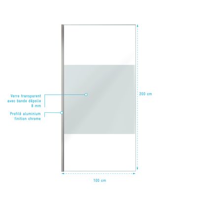 Paroi de douche Parma avec profilé chrome verre dépoli 100x200x0,8 cm AURLANE