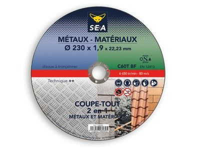 Disque à tronçonner Coupe-tout métaux et matériaux diamètre 230 mm SEA