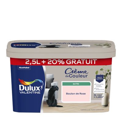 Peinture Crème de Couleur Bouton de Rose satin 2,5 l + 20 % - DULUX VALENTINE