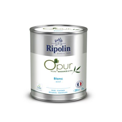 Peinture O'PUR mur et plafond blanc mat 2 l - RIPOLIN