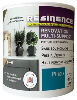 Peinture Rénovation multi-supports pétrole satin 500 ml RESINENCE