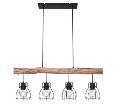 Suspension métal noir et bois E27 4 x 40 W GLOBO