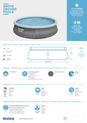 Piscine autoportée ronde diamètre 457 cm hauteur 107 cm Fast Set BESTWAY