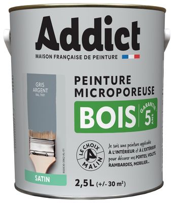 ADDICT Peinture Bois Satin 2.5 L gris argent Ral 7001