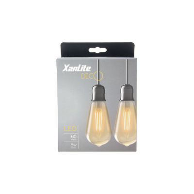 Lot de 2 ampoules Filament LED ST64 Edison ambrées 9 W = 806 Lumens XANLITE