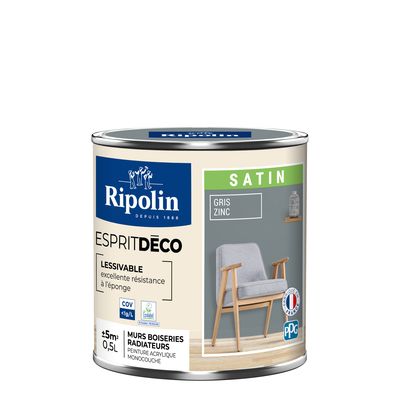 Peinture Intérieure Couleur - Satin - 0,5L - Gris Zinc - RIPOLIN