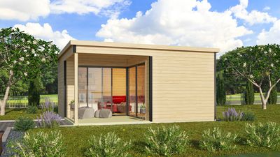 Abri de jardin bois Domeo 6+ 44 mm - 18,00 m² + terrasse 6,00 m²