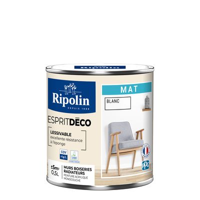 Peinture Intérieure Couleur - Mat - 0,5L - Blanc - RIPOLIN