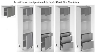 Façade de cuisine hotte Gris Aluminium  42 x 60 cm pour meuble