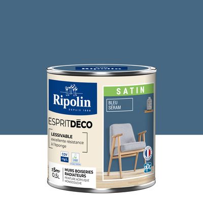 Peinture Intérieure Couleur - Satin - 0,5L - Bleu Séram - RIPOLIN