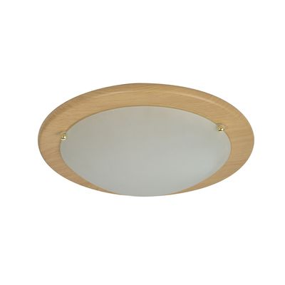 Plafonnier rond blanc/ bois E27 60W EZIO COREP