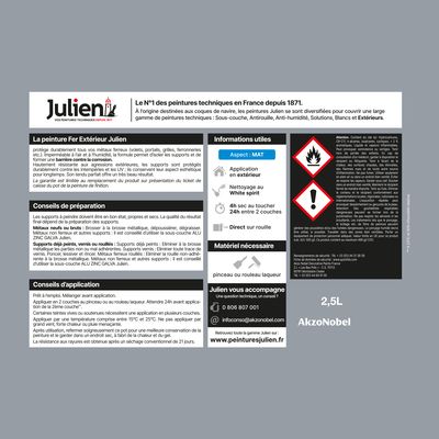 Peinture fer antirouille gris acier brillant 2 l JULIEN