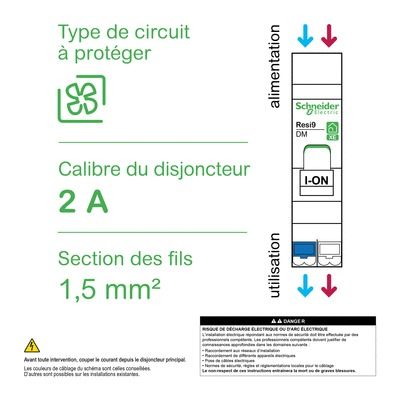 Disjoncteur divisionnaire 2A courbe C 3kA embrochable 1 pôle + neutre - Resi9 XE SCHNEIDER ELECTRIC