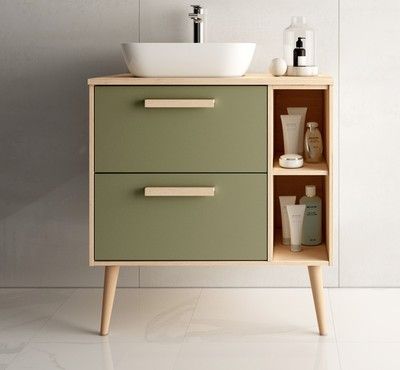 Meuble de salle de bains vert / blanc L 80 cm Malmoe EGORE