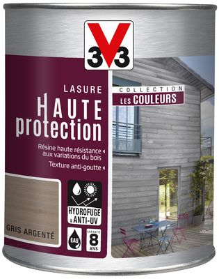 Lasure bois Haute Protection intérieure extérieure couleur gris argenté 1 l V33