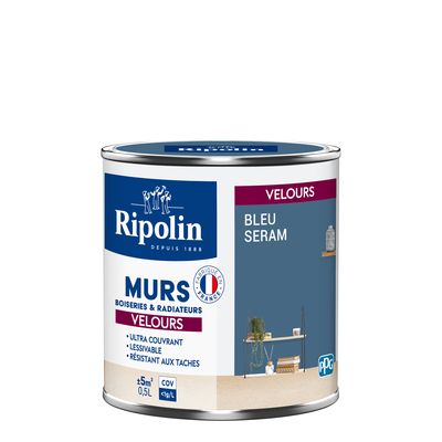 Peinture Velours Mur Boiserie Radiateur-0,5L-Bleu Séram - RIPOLIN