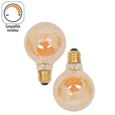 Lot de 2 ampoules G80 dimmable ambree E27 8W = 729 lumens blanc chaud - COREP