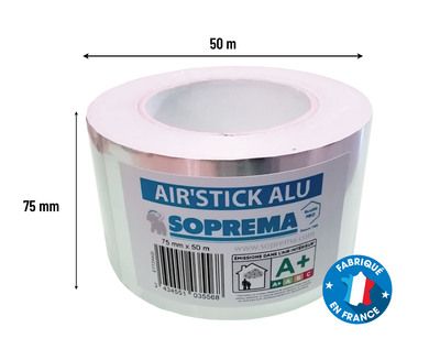 Ruban adhésif pour isolant mince aluminium Air'Stick ALU 50 m x 75 mm SOPREMA®