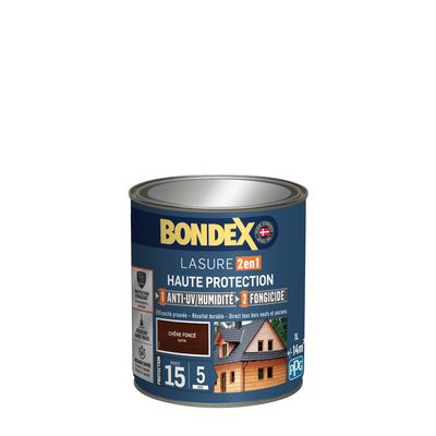 Lasure 2 en 1 haute protection 5 ans chêne foncé 1 l BONDEX