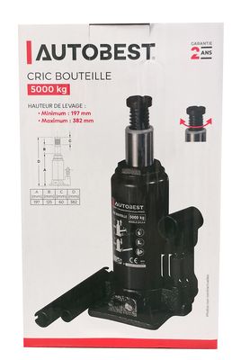 Cric de levage hydraulique forme "bouteille" 5 tonnes AUTOBEST