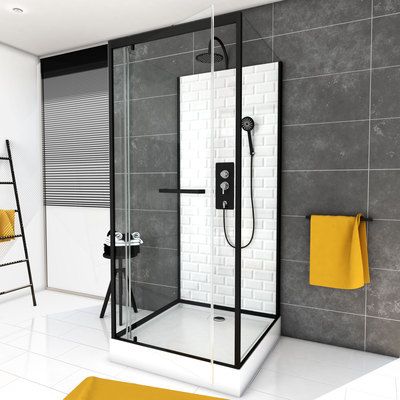 Cabine de douche carrée carreaux métro profilé noir mat 80x80x219-230 cm Métro Square AURLANE