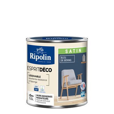 Peinture Intérieure Couleur - Satin - 0,5L - Bleu de Bering - RIPOLIN