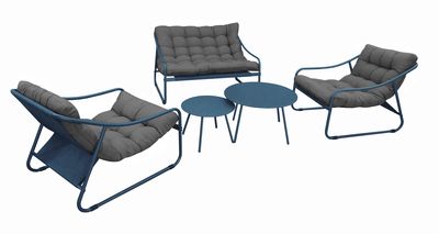 Salon de jardin Bord'eau pour 4 personnes avec 2 tables aluminium bleu et coussins gris ALIZE livraison gratuite à domicile bleu ALIZE