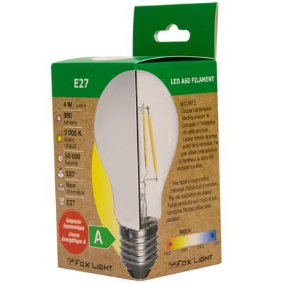 Ampoule LED E27 classe énergétique A 4W = 880 lumens blanc chaud FOXLIGHT