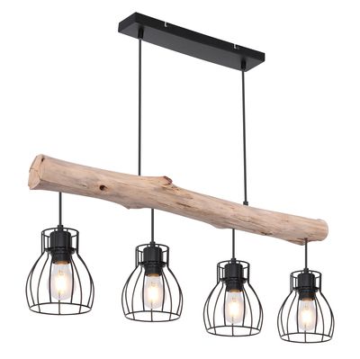 Suspension métal noir et bois E27 4 x 40 W GLOBO