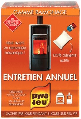 Ramonage annuel pour foyers, inserts, poêles, cheminées par 3 sachets PYROFEU