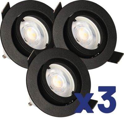 Spot encastrable SAPHYR LED orientable noir GU10 3x380lm 2700K ARLUX