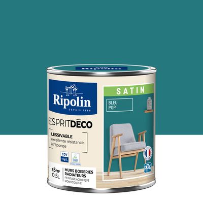 Peinture Intérieure Couleur - Satin - 0,5L - Bleu Pop - RIPOLIN