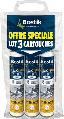 Mastic colle FlexPRO PU811 BLANC 300 ml par 3 BOSTIK