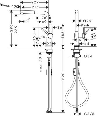 Robinet de cuisine avec douchette Noir Talis 270 - HANSGROHE