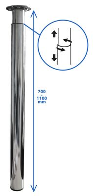 Pied de table rond chromé diamètre 60 x 700 - 1100 mm