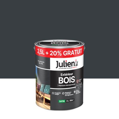 Peinture bois gris anthracite RAL 7016 satin 2,5 l + 20 % gratuit JULIEN