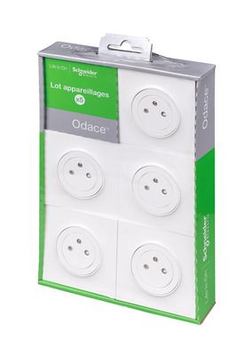 5 prises affleurantes 2 pôles + terre complètes blanc - Odace SCHNEIDER ELECTRIC